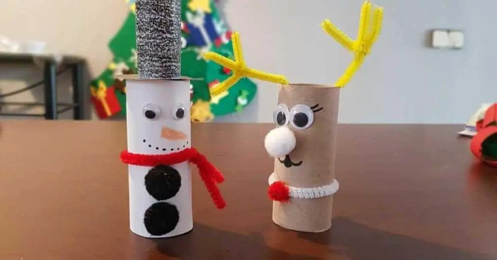 Cardboard tube reindeer and snowman