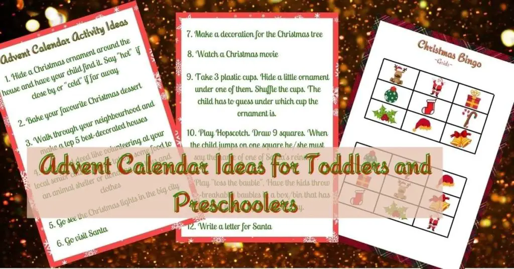 Advent Calendar Ideas for Toddlers and Preschoolers showing printables