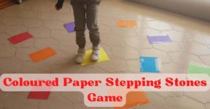 child playing the paper stepping stones game